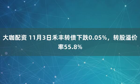 大咖配资 11月3日禾丰转债下跌0.05%，转股溢价率55.8%